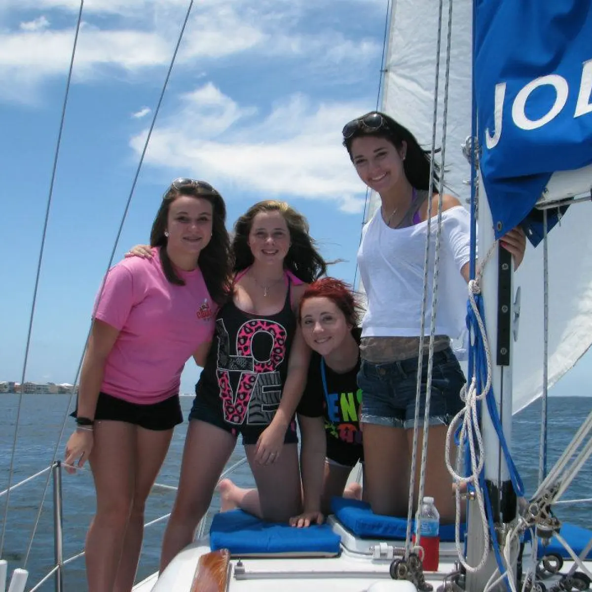 girls enjoying a sail on the Jolly Mon