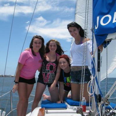 girls enjoying a sail on the Jolly Mon